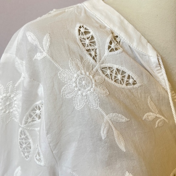 J MCLAUGHLIN TOP M FLORAL EYELET TASSEL BOHO COTTON COASTAL GRANDMA BREATHABLE - Picture 6 of 13